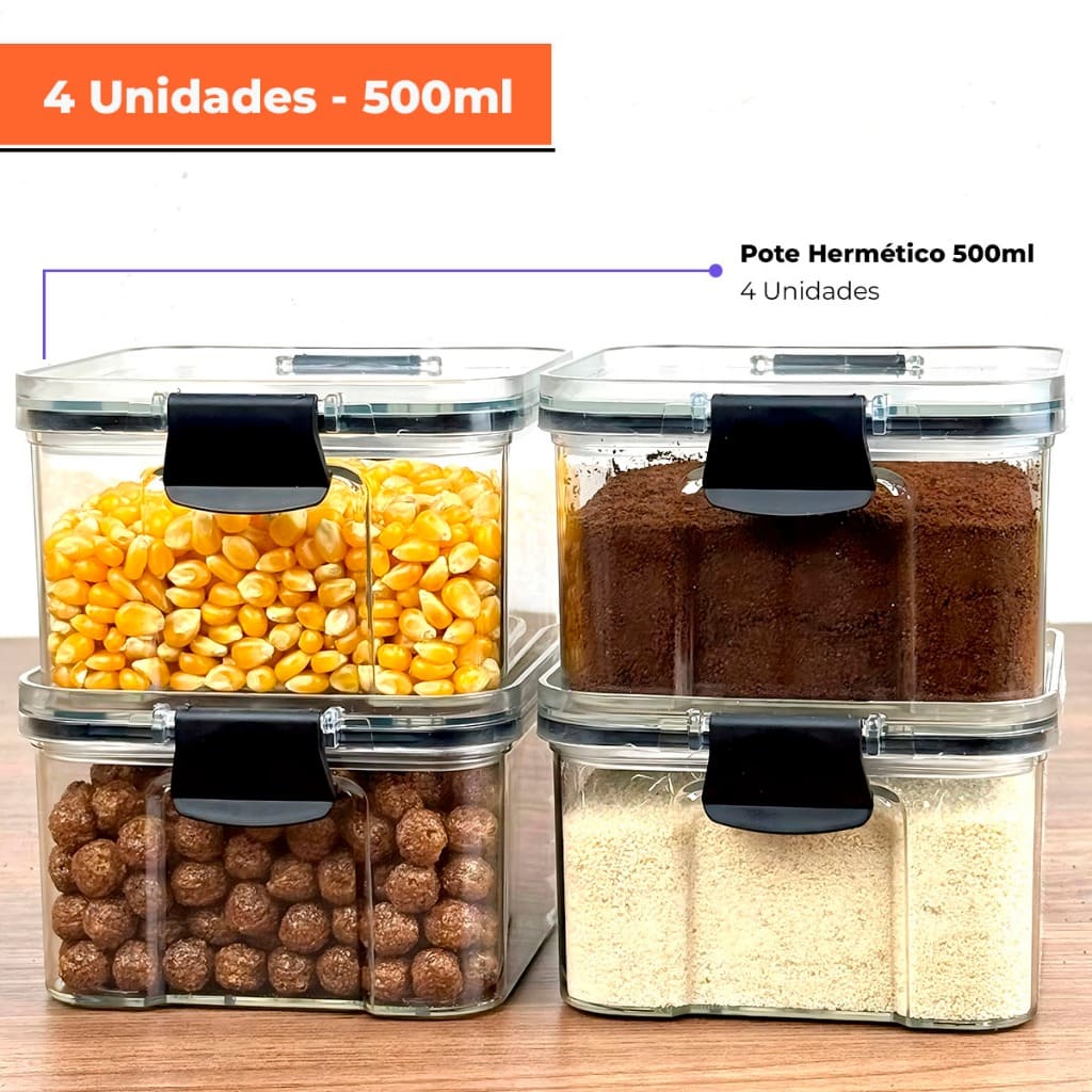 Kit Potes Herméticos para Mantimentos com Trava | Transparente e BPA Free