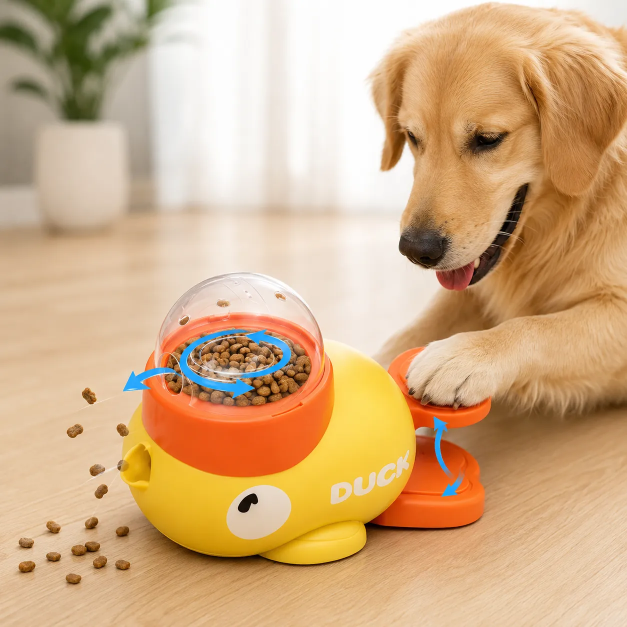 Brinquedo Interativo Pato Dispensador de Ração e Petiscos | Cães e Gatos